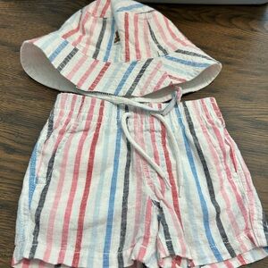 GAP Linen & Cotton Kids Striped Set Shorts & Hat